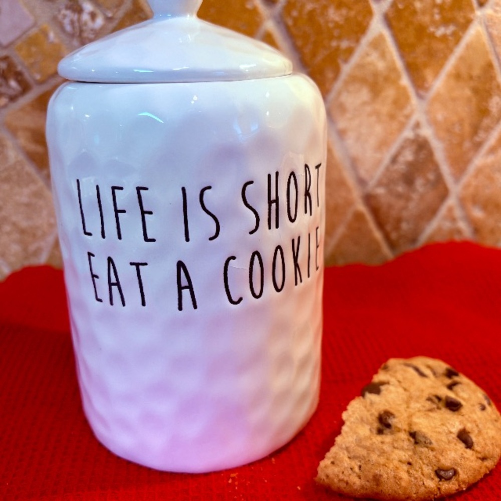 White Cookie Jar with Fun Quote